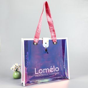 sustainable recyclable Holographic Clear Tote Bag With Leather Handle Iridescent