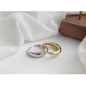 Lanciashow 925 Sterling Silver Ring Simple Geometric Shape Smooth Arc Surface