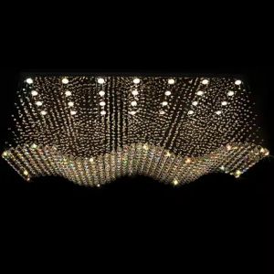 Customized Modern Living Room LED Wave Rectangular String Crystal Lamp Hotel