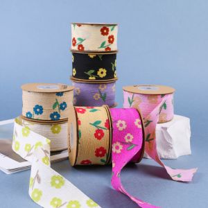OEM Blossom Flower Art Printed Ribbon 40mm Custom Ribbon With Logo
