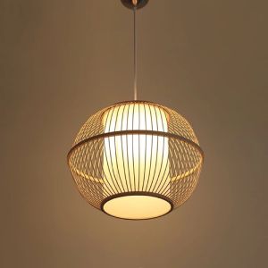 Creative Round Bamboo Lantern Pendant Light Handmade Wood Suspension Lamp(WH-WP