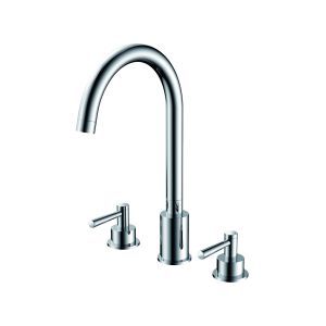 Cheap Chrome Finish Basin Mixer Faucet Three Holes With Double Handles for sale