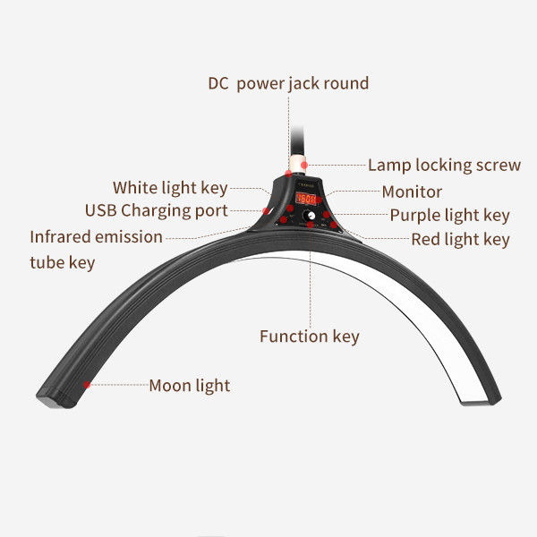 Fill Cri95 LED Half Moon Light With Infrared Emission Tube Skin Repair Lighting