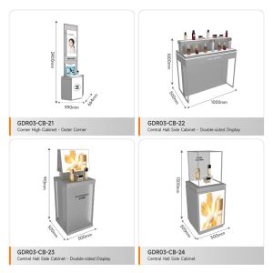 Display Showcase Grey Wooden Boutique Edge Cabinet With Led Lights For Visual