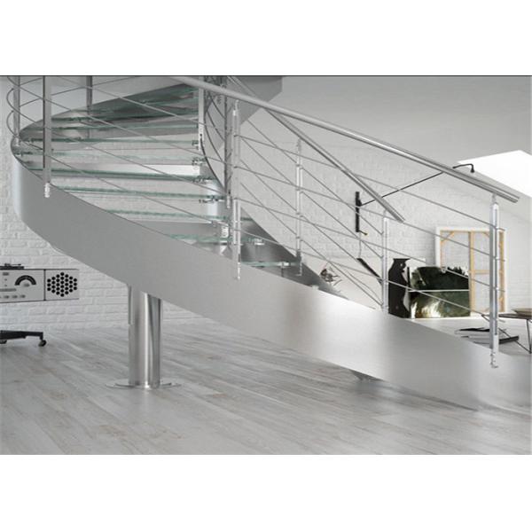 Stainless Steel Metal Spiral Staircase , Curved Basement Stairs Customized Size