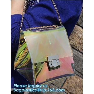 shoulder clear pvc chain hand bag for purses handbags, Metallic Transparent PVC