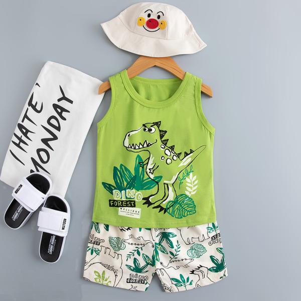Quality Green Dinosaur Lightweight Soft Cotton Pajamas Breathable Feeling In Summer wholesale