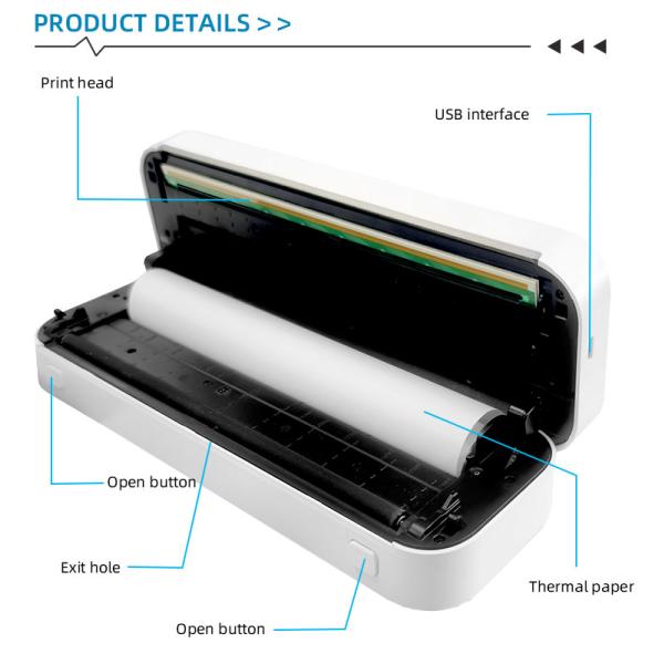 NO Color Print Speed Handheld Mini Portable Usb Thermal Printer Max Paper Size 210mm