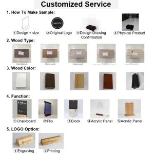 Rewriteable Blackboard Laser Logo Nature Wood Table Top Menu Holders