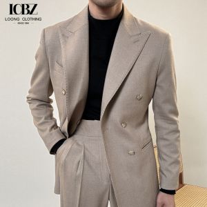 Men's Italian Double-Breasted Single Suit 500g Heavyweight for Casual Business