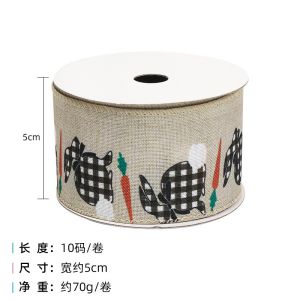 Egg And Rabbit Easter Wired Ribbon 50mm 5cm Easter Bunny Ribbon