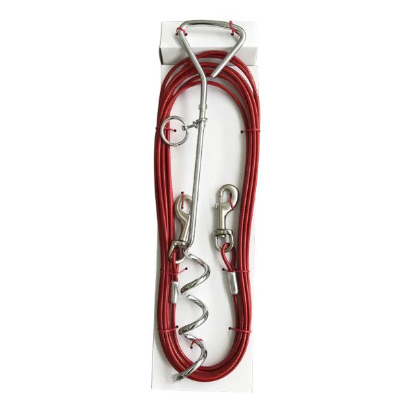 Quality 12 Feet PVC Coated Dog Tie Out Cable And Stake Pet Accessories Solid Pattern wholesale