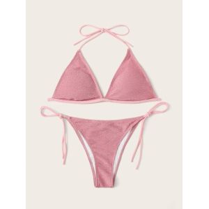 Tiered Layer Tie a Knot Front Top With Low waist Bikini swimsuit high cut