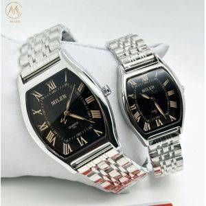 Luxury Quartz Watch with Stainless Steel Strap Black Dial and Buckle Clasp for