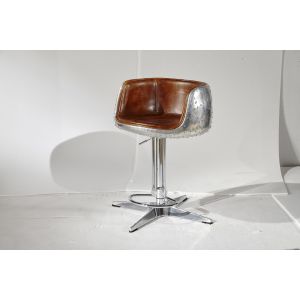 Dark Tan Brown Leather Cup Shape Height Stool With Rotating And Lifting Function
