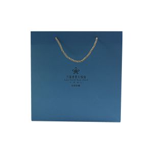 CMYK Logo Blue Paper Bags With Handles Handmade 200gsm Paper Material