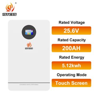 Wall-Mounted 25.6V Lifepo4 200Ah 5.12kwh Lithium Battery Pack for Solar Energy