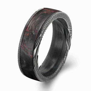 Vivid Red Forged Carbon Fiber Ring with Passionate Edge and Customizable Personality Mark