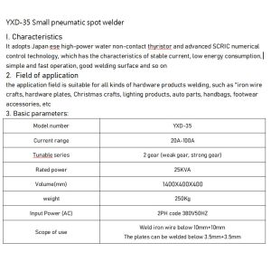 YXD-35B Metal Welding Small Pneumatic Spot Welder Machine 25kW Power Welded Wire