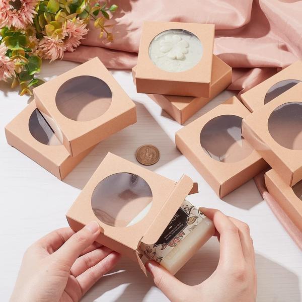 Quality Round Clear Window Kraft Paper Gift Wrapping Box for Homemade Soap Wedding Party Favor wholesale