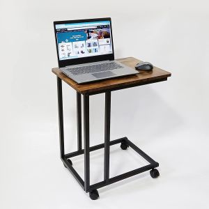 Industrial Side Table C Shaped End Table with Wheels for Couch and Bedside