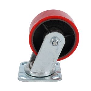 Zinc Plated Heavy Duty Cast Iron Core PU Caster Red Polyurethane Castors for