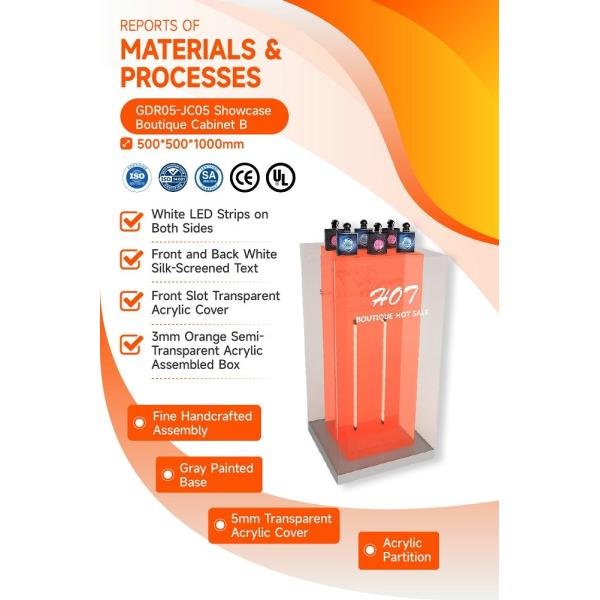 GDR05-JC05 Makeup Display Rack with 3mm Orange Semi-Transparent Acrylic Assembled Box for Fashion Boutique