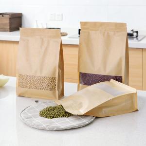 China Wholesale Food Packaging Recycled Zip Top Brown Craft Paper Bag With Window on sale