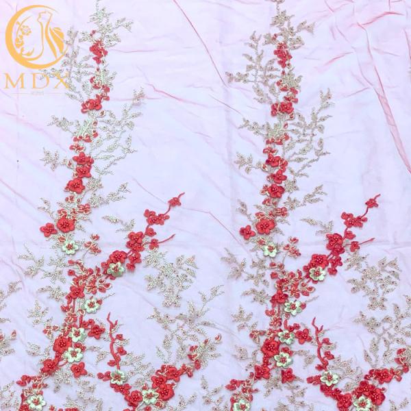Quality Red Gold Beautiful Applique 3D Embroidery Lace Fabric For Evening Dress wholesale