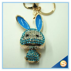 Trendy Rhinestone Cute Rabbit Shape Crystal Gold Plated Key Chain For Handbag