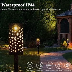 Iron Hollow Solar Lanterns For Outside Star Moon Retro Light Terrace Path