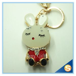 Trendy Rhinestone Cute Rabbit Shape Crystal Gold Plated Key Chain For Handbag