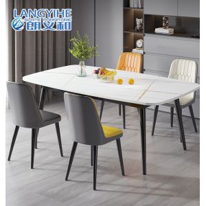 Metal Minimalist Marble Dining Table And Chair Combination Oval Shape