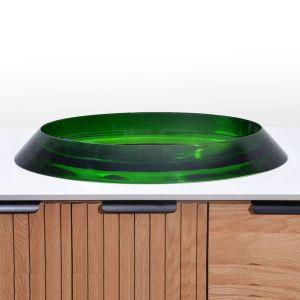 Cheap Semi - Embedded Oval Glazed Glass Vessel Basins Green Glass Bowl Sink for sale