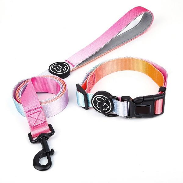 Quality Polyester cute dog leash and collar set Anti Break Metal Buckle Lable With Handle wholesale
