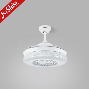 Low Watt Elegant White Color Retractable Ceiling Fan Light with Crystal