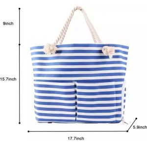 Extra Large Zipper Washable Beach Tote Two Compartment Waterproof With Front