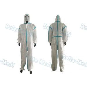 China PP White Disposable Protective Coveralls  Overalls Disposable Protective Clothing With Green Stripe on sale