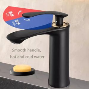 Black Wash Basin Hot And Cold Faucet Bathroom Copper Faucet