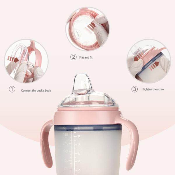 EN1400 5.07oz Silicone Baby Milk Bottle Clear Pink Blue