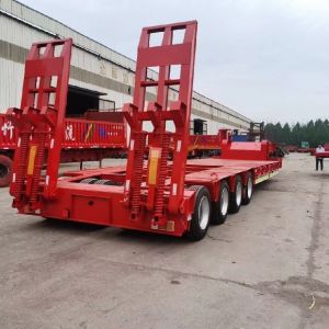 4-Axle 60-100tons Platform Stake Gooseneck Flatbed Low Loader Semi Trailer with