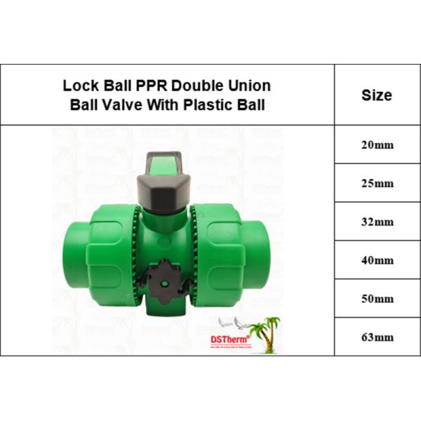 Lock Ball PPR Double Union Ball Valve With Plastic Ball S2.5 20-63MM Customized LOGO