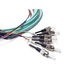 Pre Terminated OM3 Break Out FC To ST Ribbon 6 Fiber Optic Patch Cord Auqa