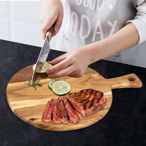 Round Serving Acacia Wood Cutting Board With Handle