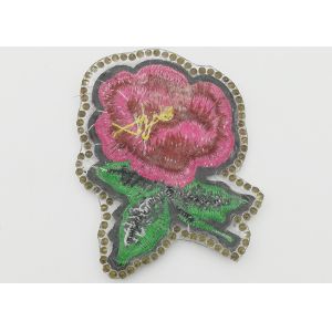 Delicate Flower Iron On Patches , Embroidered Flower Appliques Bright Color