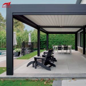 China White Motorized Aluminum Pergola Wall-mounted Or Freestanding With Remote Control And Smart Home Integration on sale