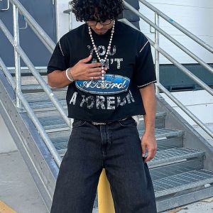 Custom Ripped Screen Print Logo Boxy Cropped Cut and Sew Reverse Embroidered