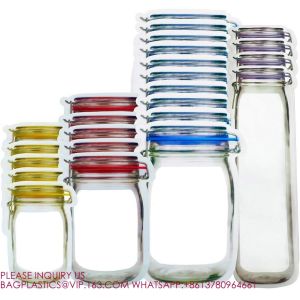 Mason Jar Bag Mason Jar Pouch, Bottle Pattern Zipper Bag, Seal Leak-Proof Snack