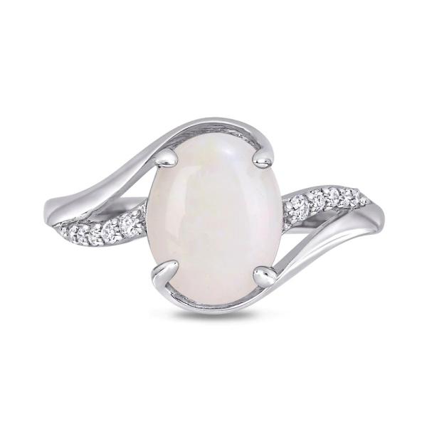 Quality Oval Opal and 1/15 CT. T.W. CZBy pass Split Shank Ring in Sterling Silver wholesale