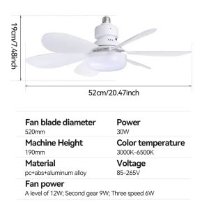 Wholesale Modern LED Fan Light E27 Remote Control 3 Colors Changeable Strong
